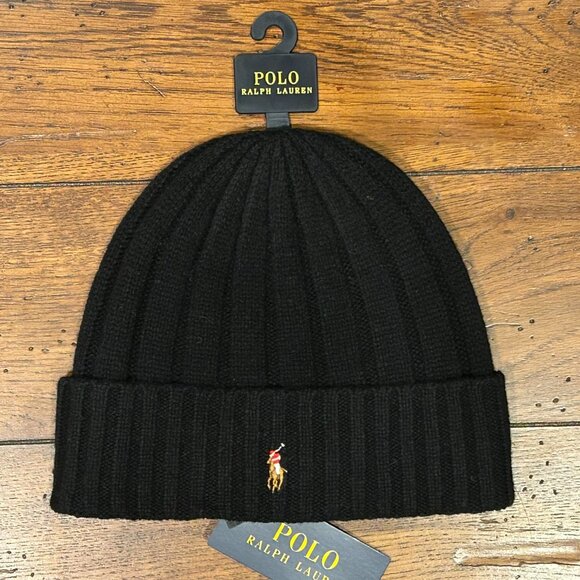 Polo Ralph Lauren Men's Skull Cap Beanie Hat Black NWT - Picture 2 of 2
